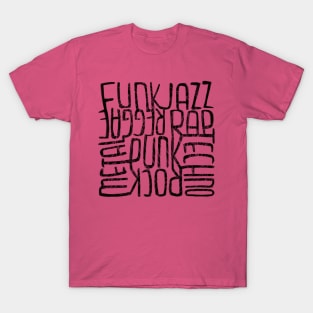 Music lover, music genres, pink, handwritten T-Shirt